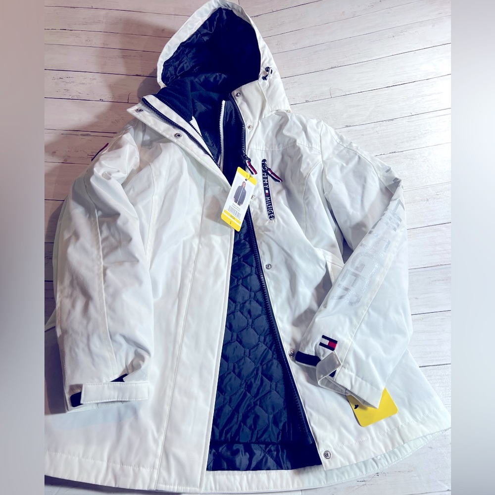 New Tommy Hilfiger Women’s White Navy 3-in-1 Winter Coat w/ Liner Size Small P18
